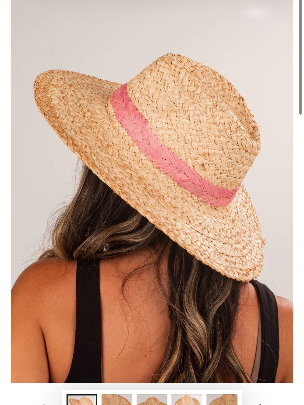 Straw Sun Hat with Pink Band - Women Accessories